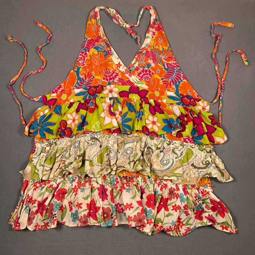 Unbranded Halter Top Women M Multicolor Floral Tiered Boho Patchwork Cami